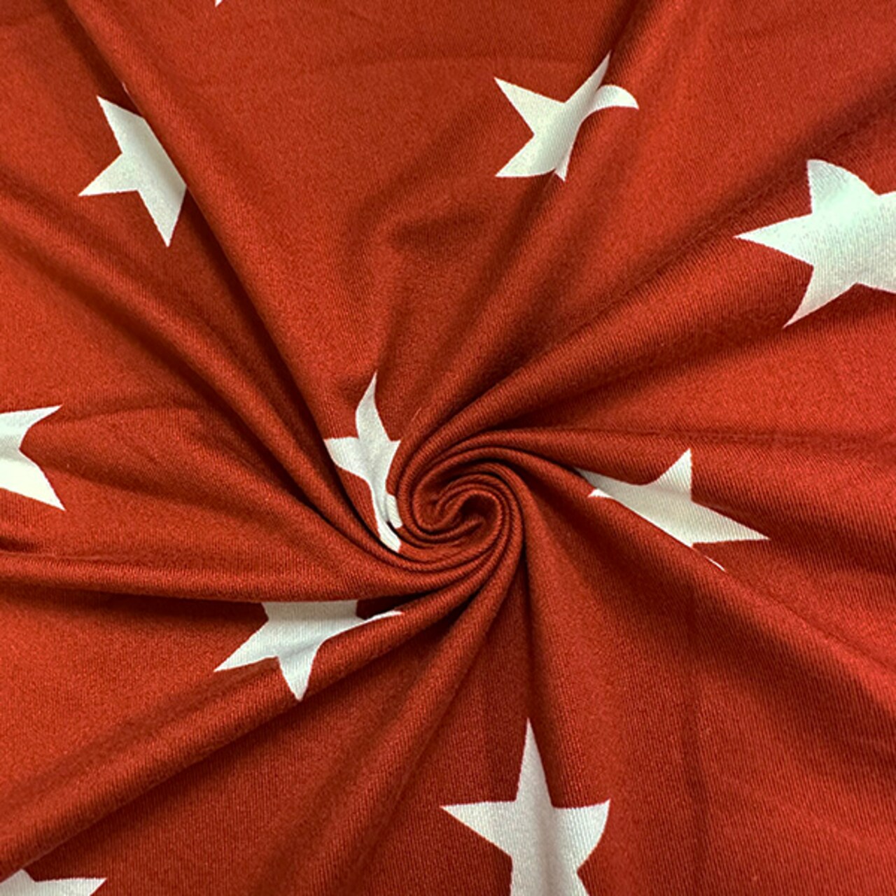 Rusty Red Star Print Double Brushed Jersey Knit Fabric By the Yard